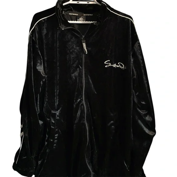 Y2K Southpole Black Velour Zip-Up Jacket with White Piping - Picture 1 of 2